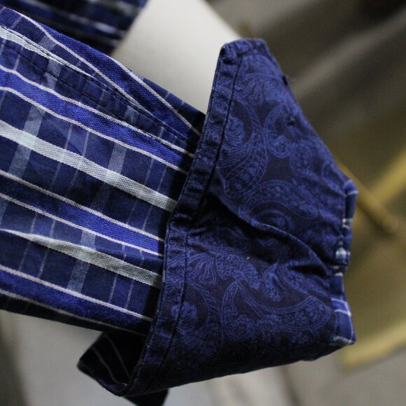 Tasso Elba SZ M Men's Blue Plaid Long Sleeve Button Up Shirt - Picture 6 of 6